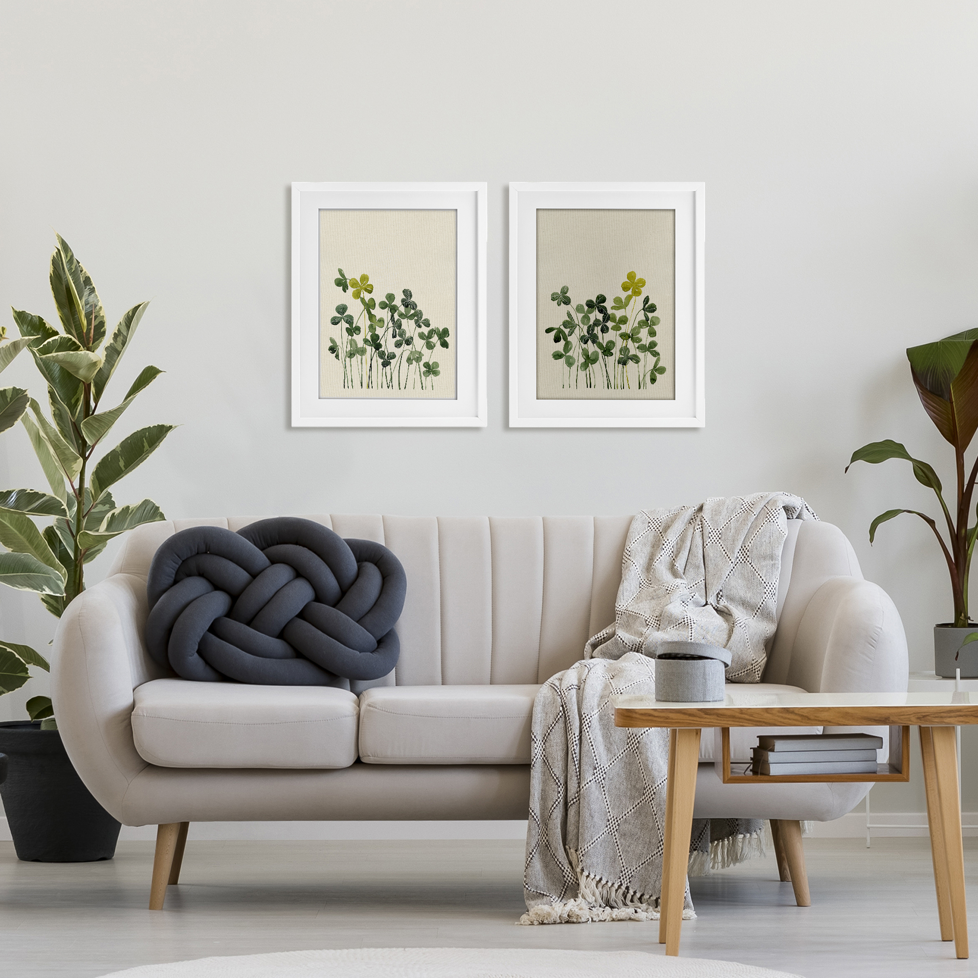 Minimal Hidden Gems 2 Piece White Framed Print Under Glass Set, design by Grace Popp
