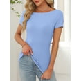 thumbnail image 6 of ANRABESS Women Boat Neck Tops Short Sleeve T-Shirts Ribbed Knit Tight Fitted Basic Tees Shirts 2026 Summer Clothes sky blue Small, 6 of 10
