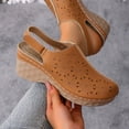 thumbnail image 4 of Hollow out Mules for Women Closed Round Toe Wedge Sandals Trendy Stitching Leather Adjustable Slingback Platform Heels Brown Size 6.5, 4 of 6