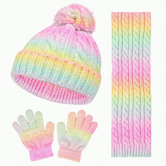 Xyant Kids Winter Hat Scarf Gloves Set, Boys Girls Toddler Knit Beanie Hat and Glove Set for Christmas Gift (Pink,3-10 Years）