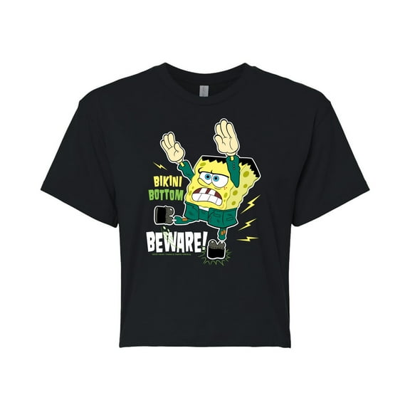 SpongeBob SquarePants - Bikini Bottom Beware - Juniors Cropped Cotton Blend T-Shirt
