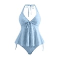 thumbnail image 5 of Pounoo Tankini Sets for Women Halter Neck Tie Front Flowy Top Solid Two Piece Swimsuits Beach Vacation Style Lightweight Breathable Swimwear Gift, 5 of 7