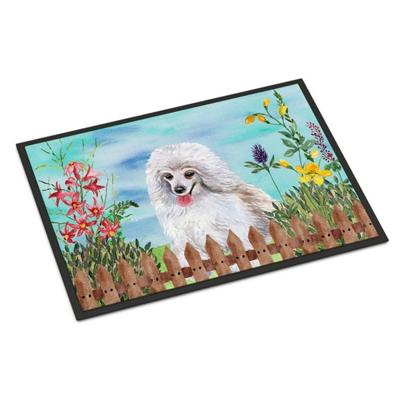 Carolines Treasures CK1245MAT Medium White Poodle Spring Door Mat Indoor Rug or Outdoor Welcome Mat 18x27 Doormat 27"L