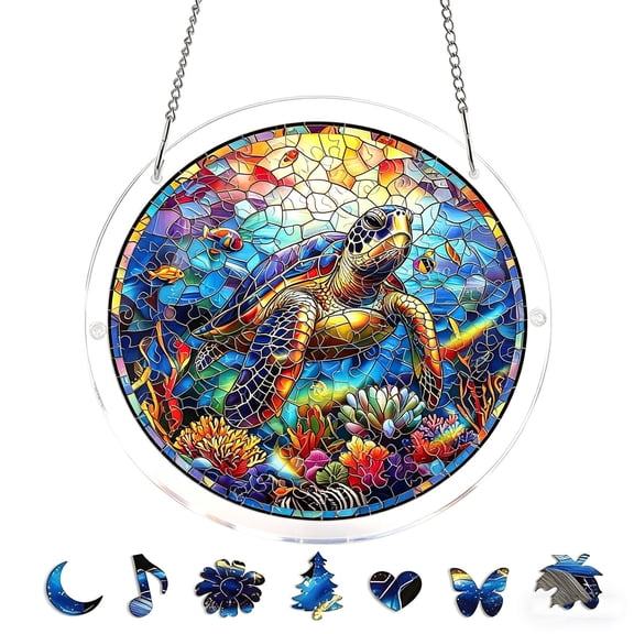 Acrylic Sun Catcher, Stained Glass Turtle Puzzle, Uniquely Shaped Puzzle, Perfect Birthday Gift, Wall Art Room Decor (7.4In)