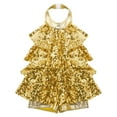 thumbnail image 5 of Niños Niñas Halter lentejuelas brillantes Ballet danza Shorty Unitard vestido con borlas moderno Jazz Latino baile de hip hop trajes de actuación, 5 of 5