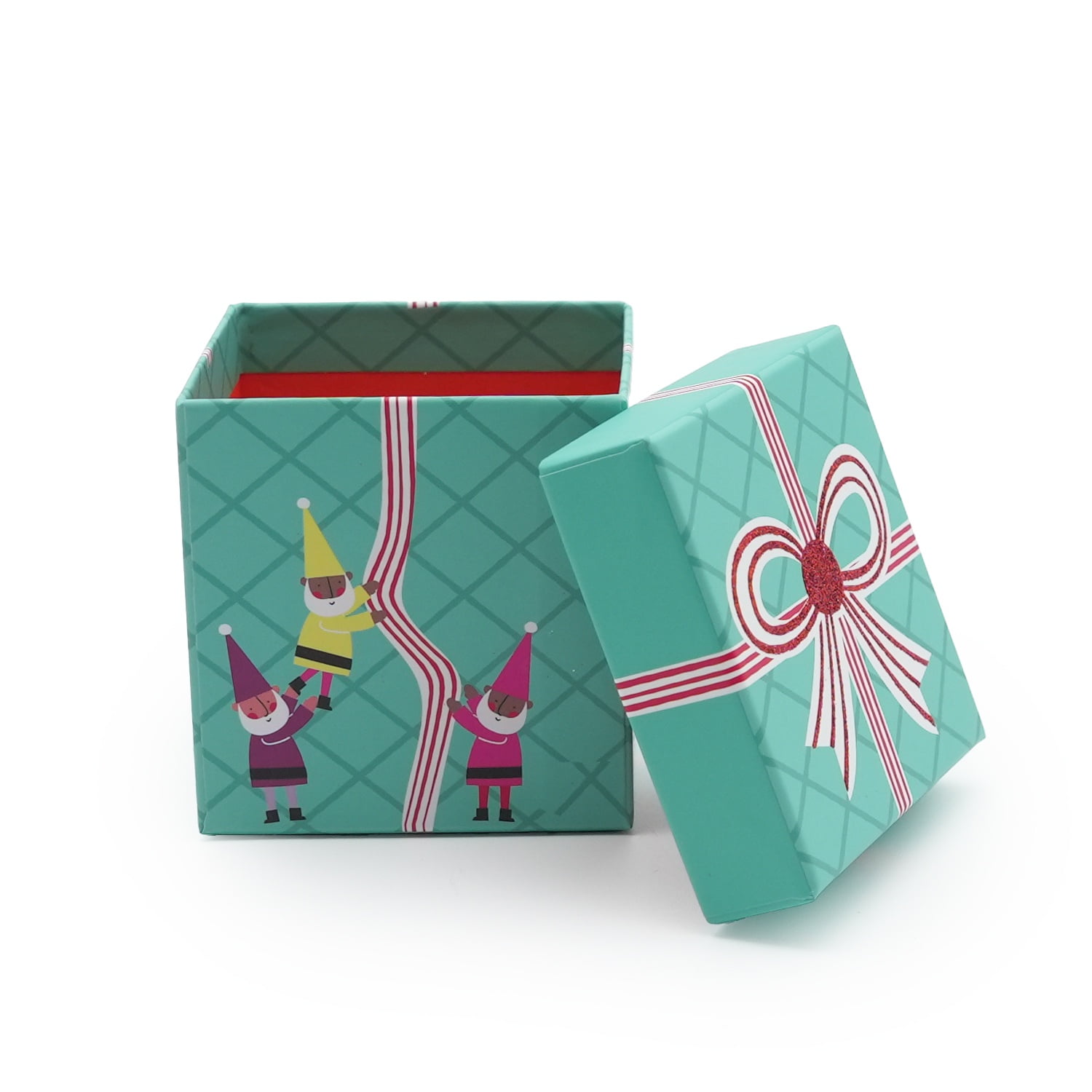 Small Christmas Gnomes Cube Holiday Gift Box with Lid, 3" x 3" x 3" (1 Count), by Holiday Time, Gnomes Cube Gift Box