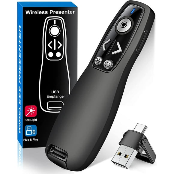 BEBONCOOL 2-en-1 USB Type C Présentation Clicker Présentateur Sans Fil Télécommande pour PowerPoint, Mac, Ordinateur, Ordinateur Portable-Noir