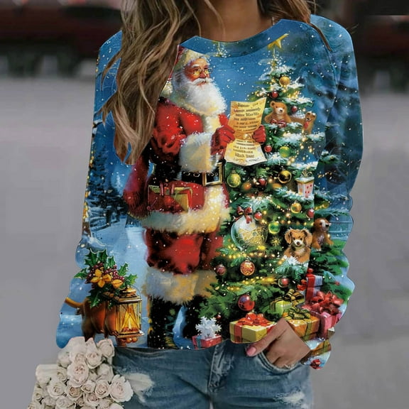 ChaoHeng Christmas Tops for Women T Shirts Women's Snowman & Snowflake Christmas Shirt,Long Sleeve Holiday Graphic Top