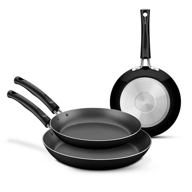 Juego de Sartenes , Batería de Cocina, Incluye 3 Piezas, Antiadherente, Color Negro