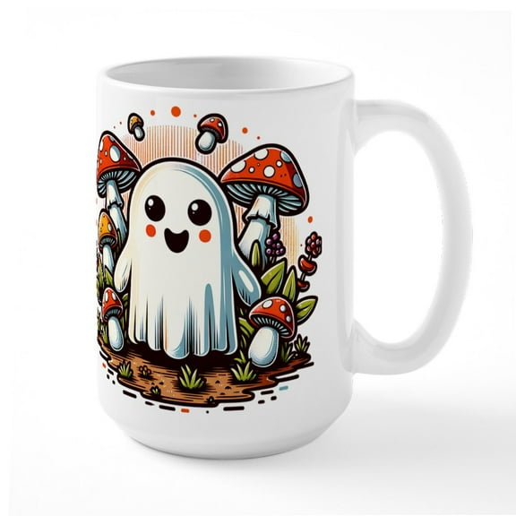 CafePress - Halloween Vintage Cottagecore Mushrooms - 15 oz Ceramic Large White Novelty Mug