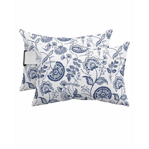 Pack of 4 Outdoor Lumbar Pillow Covers 11x16 Inch, Boho Blue Floral Waterproof Throw Pillow Covers Set, Vintage Farmhouse Paisley Plant Leaf Decorative Cushion Cases for Patio Porch Car