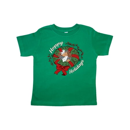 

Inktastic Hoppy Holidays Bunnies in Christmas Wreath with Red Bow Gift Toddler Boy or Toddler Girl T-Shirt