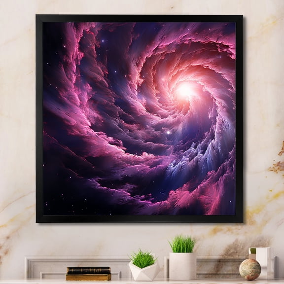 Designart "Abstract Storm in Purple Galaxy VI" Abstract Framed Wall Art Decor - Modern Purple Abstract Spirals Hallway Framed Wall Art Decor