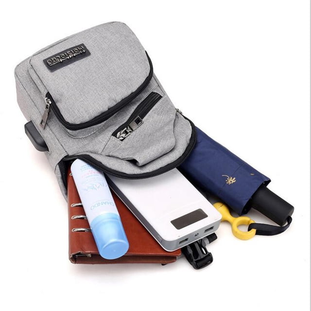 Bolso de Poliéster Impermeable Pecho Bolsa Unisex Casual con Puerto Carga USB para Ciclismo Senderismo al Aire Libre gris Baoblaze Bolso bandolera tipo bandolera