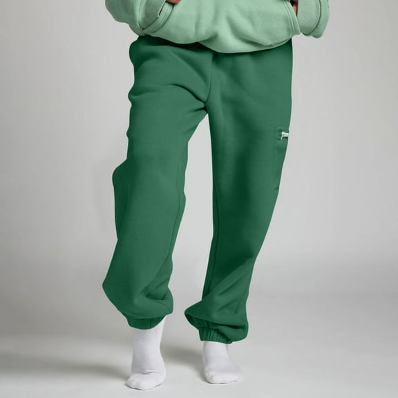 ITSAME Womens Fleece Sweatpants, Plus Size Running Tapered Pants Elastic Waist Workout Joggers with Pockets Army Green 2XL