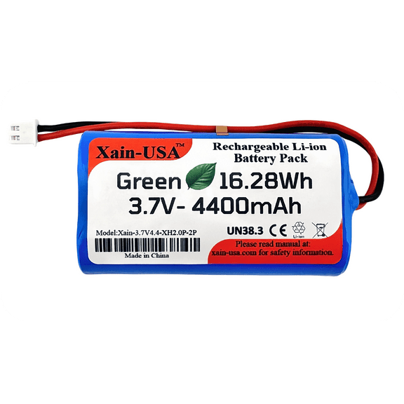 (1-piece) 3.7v 4400mAh 16.28Wh , Li ion Rechargeable Battery Pack with JST-XH 2P 2.54 Connector , Replacement Battery for 24W Ortizan Bluetooth Speaker IPX7