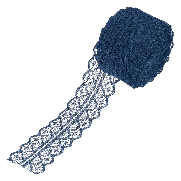 Uxcell Cinta de Encaje de 1.2 Pulgadas de Ancho y 10 Yardas, Patrón Floral, Cinta de Encaje Azul Marino para Envolver Regalos, Decoración de Bodas, Costura y Manualidades DIY