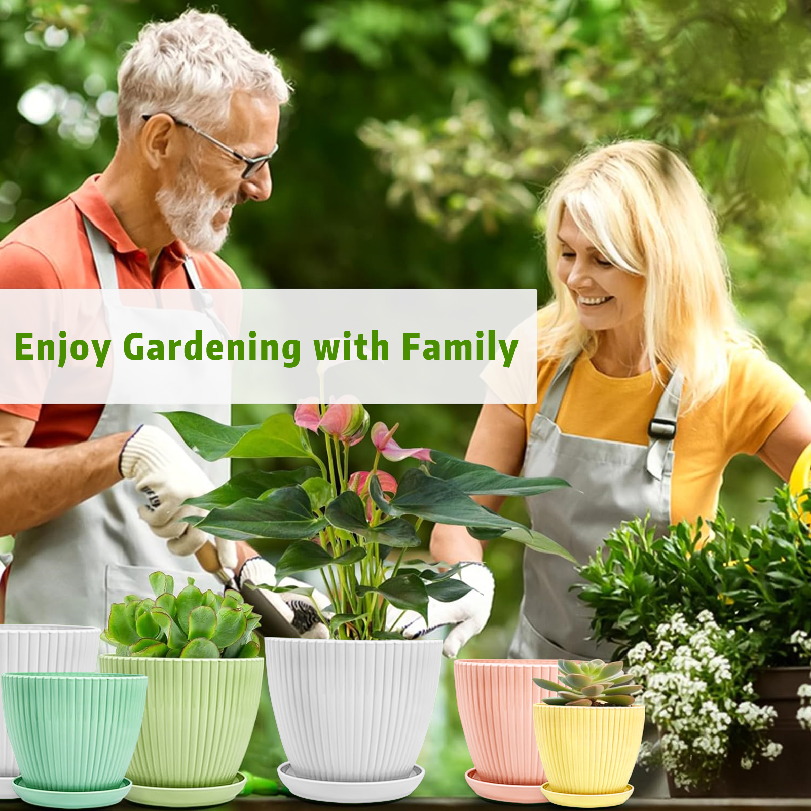 Xueyu 5-Pack Plastic Plant Pots with Saucers, Multicolor photo 5