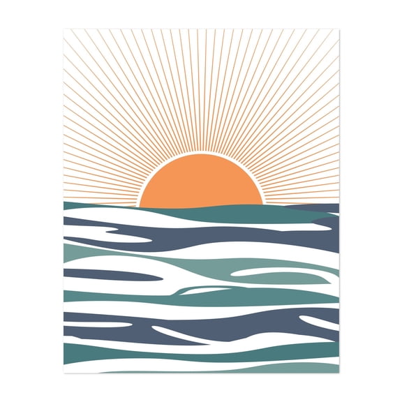 Sunrise by the sea - Illustration Unframed Wall Art Print 8 x 10 inches