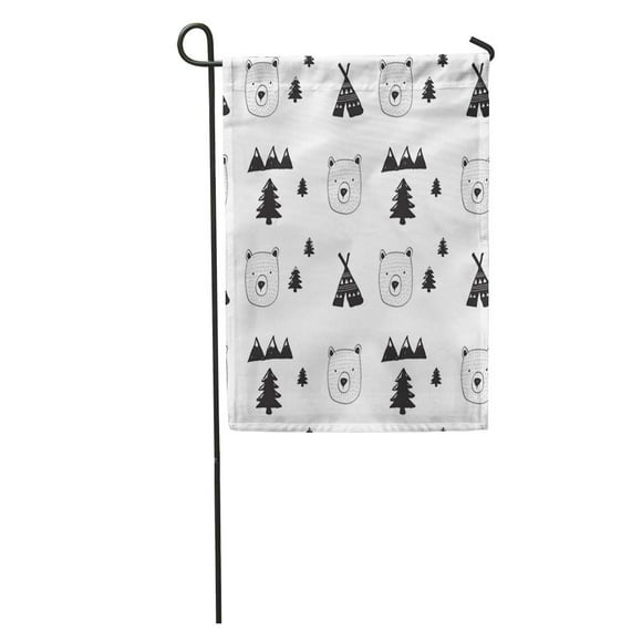 JSDART Cute Bear and Forest Pattern for Baby Black Scandinavian White Garden Flag Decorative Flag House Banner 12x18 inch