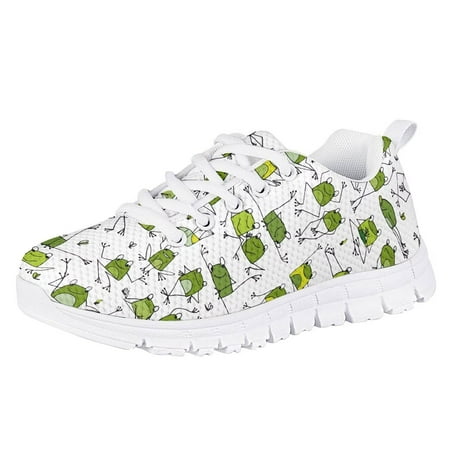 

Pzuqiu Kids Running Shoes Cute Cartoon Frog Print Breathable Child Sports Shoes Size 3 for Girls Boys Outdoor Walking Casual Shoes
