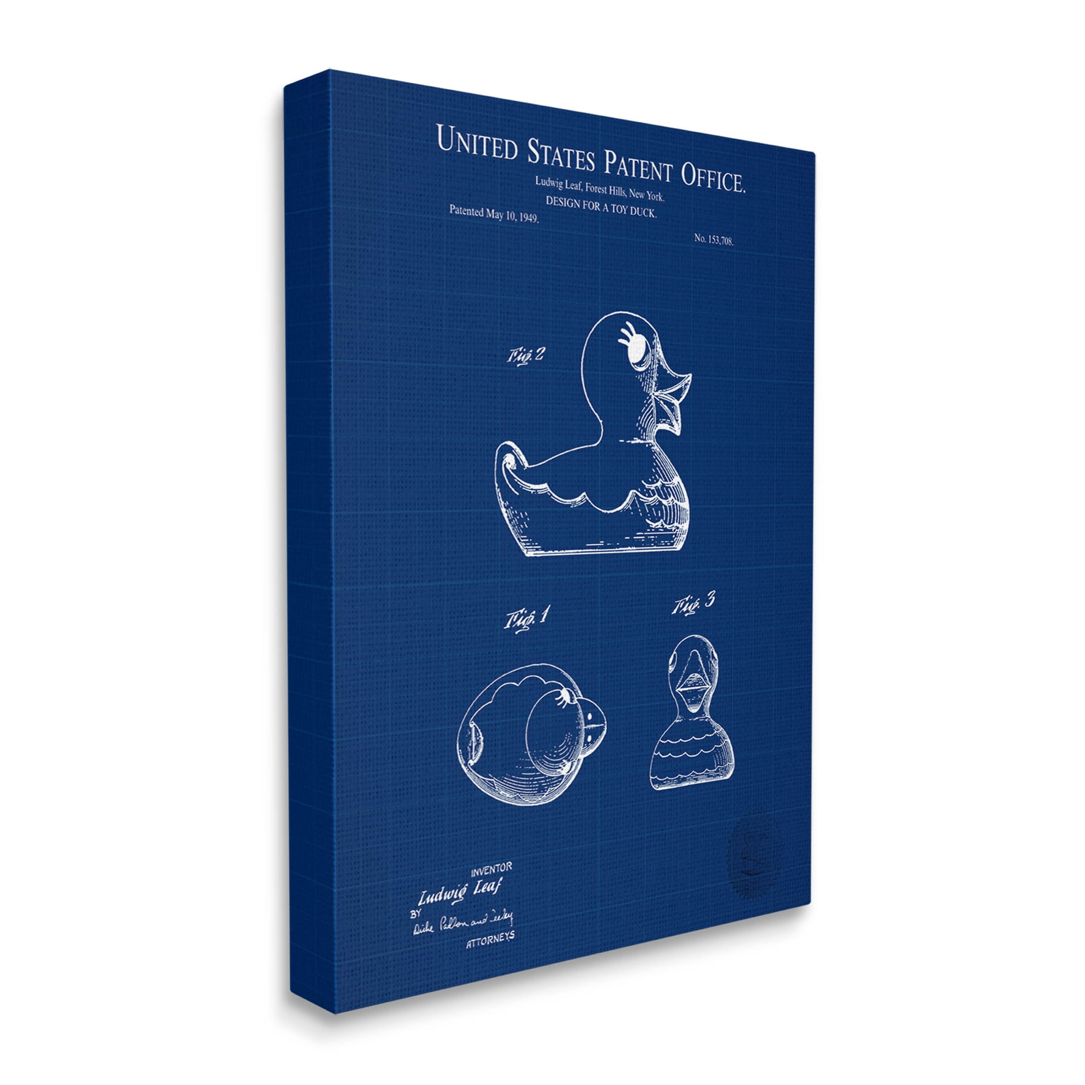 Stupell Industries Toy Duck Blueprint Patent Graphic Art Gallery Wrapped Canvas Print Wall Art, Design by Karl Hronek