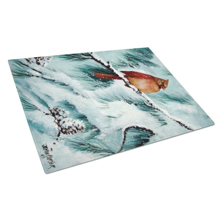 Caroline's Treasures Winter's Glory Redbird 2 Northern Cardinal Glass Cutting Board Large