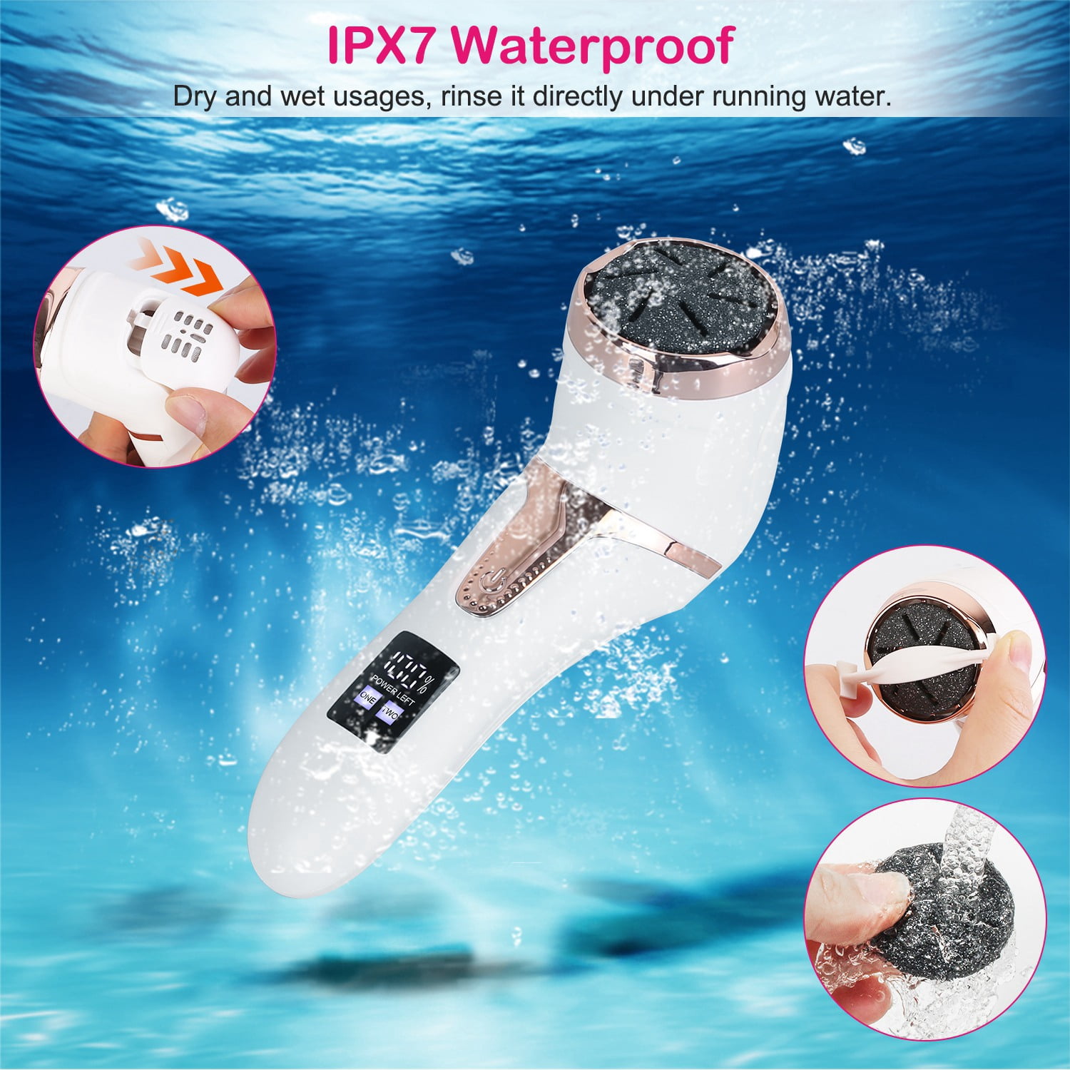 TeqHome Electric Foot Callus Remover Rechargeable Foot Scrubber with 3 Grinding Heads 2 Speeds Waterproof Foot File Perfect for Dead Hard Cracked Dry Skin