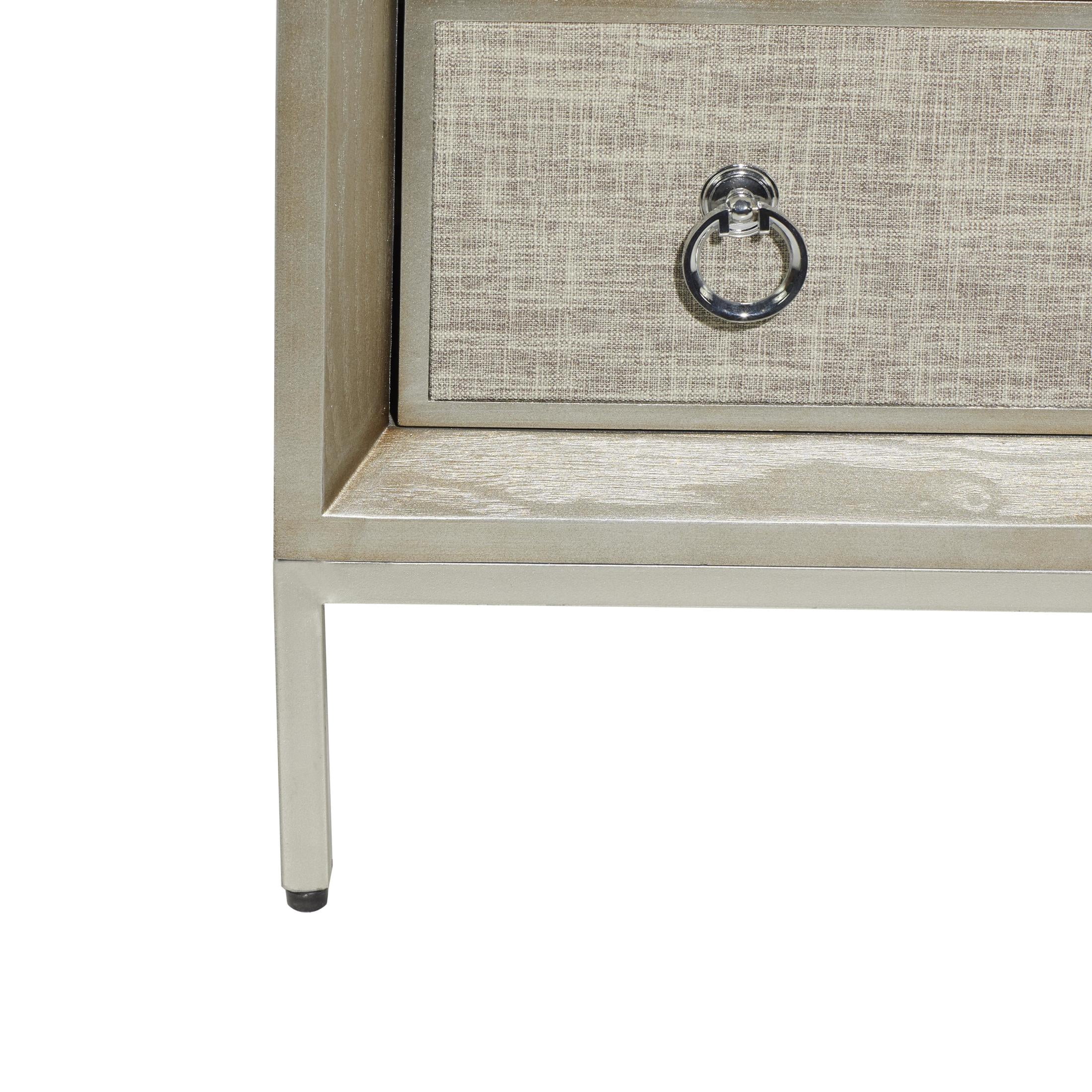 DecMode 32" x 32" Beige Wooden Upholstered Front Panel 3 Drawer Chest with Mirrored Top and Ring Handles, 1-Piece