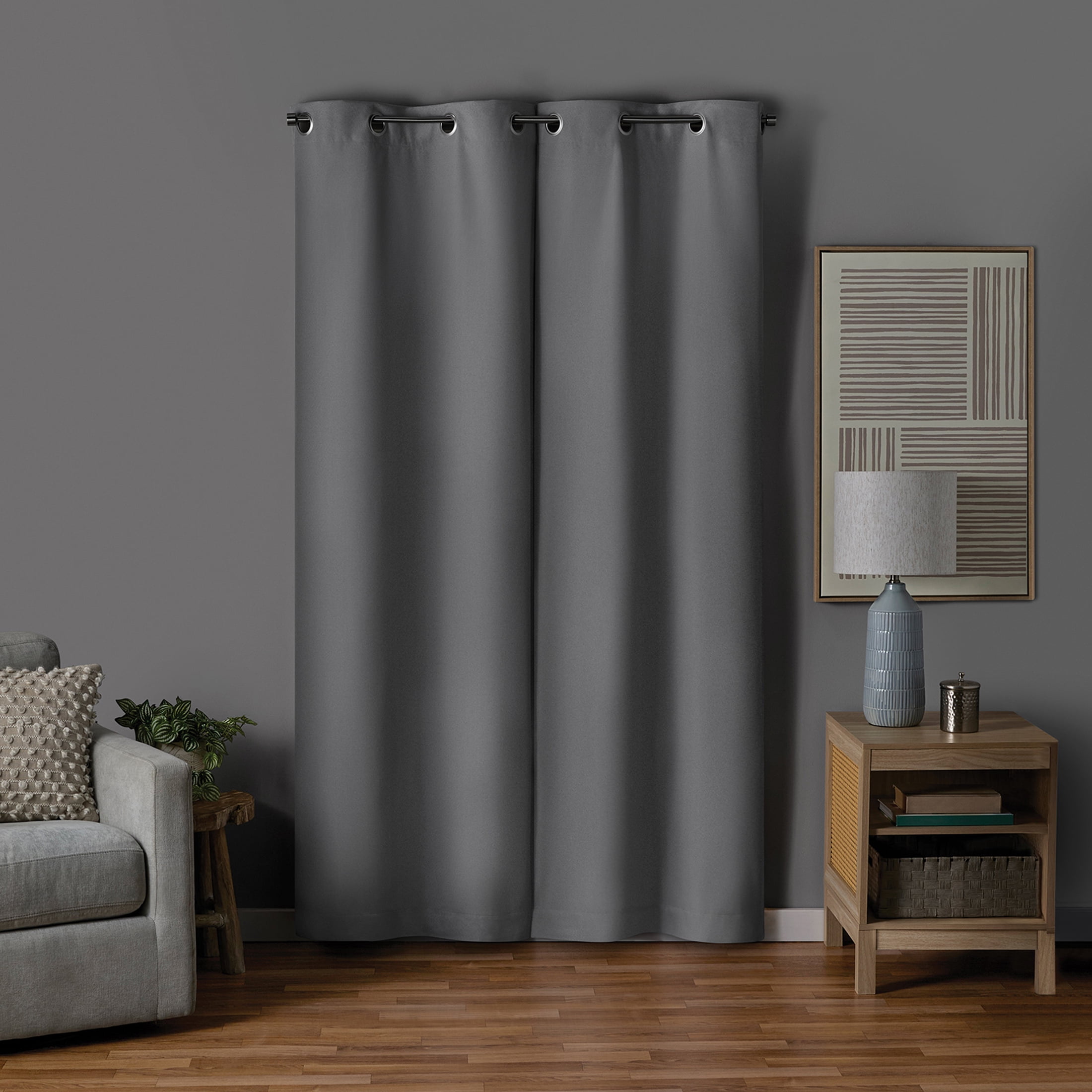 Mainstays Gray Solid Blackout Grommet Curtain Panel Pair, Set of 2, 30" W x 84" L