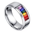 thumbnail image 2 of EeaseCA 1Pc Titanium Steel Ring Stylish Gay Pride Ring Colorful Inlaid Rhinestone Ring, 2 of 8