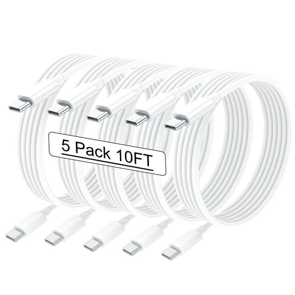 iPhone 15 Charger, Long White 10ft 5 Pack USB C to USB C Fast Charging Cable,60W Charger Cord for iPhone 15/iPad/Samsung galaxy