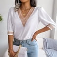 thumbnail image 2 of Moda mujer Casual encaje Patchwork cuello pico 1/2 manga temperamental suelta camiseta verano blusa Tops Pompotops  hkajfhjk472141, 2 of 8