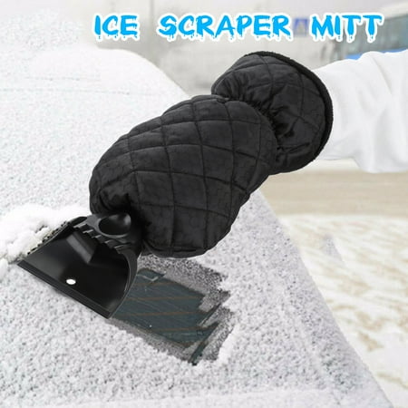 2Pack Ice Scraper Mitt Glove Windshield Snow Scraper Waterproof Snow Remover with Lined of Thick Fleece Black/Blue