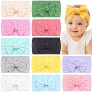 Square 12Pcs Soft Knot Baby Headbands with Bow - Stretchy Wrap Headband Set for Newborn, Infant, Toddler Girls and boys, Ideal Baby Shower Gift for New Moms (12 Colors)