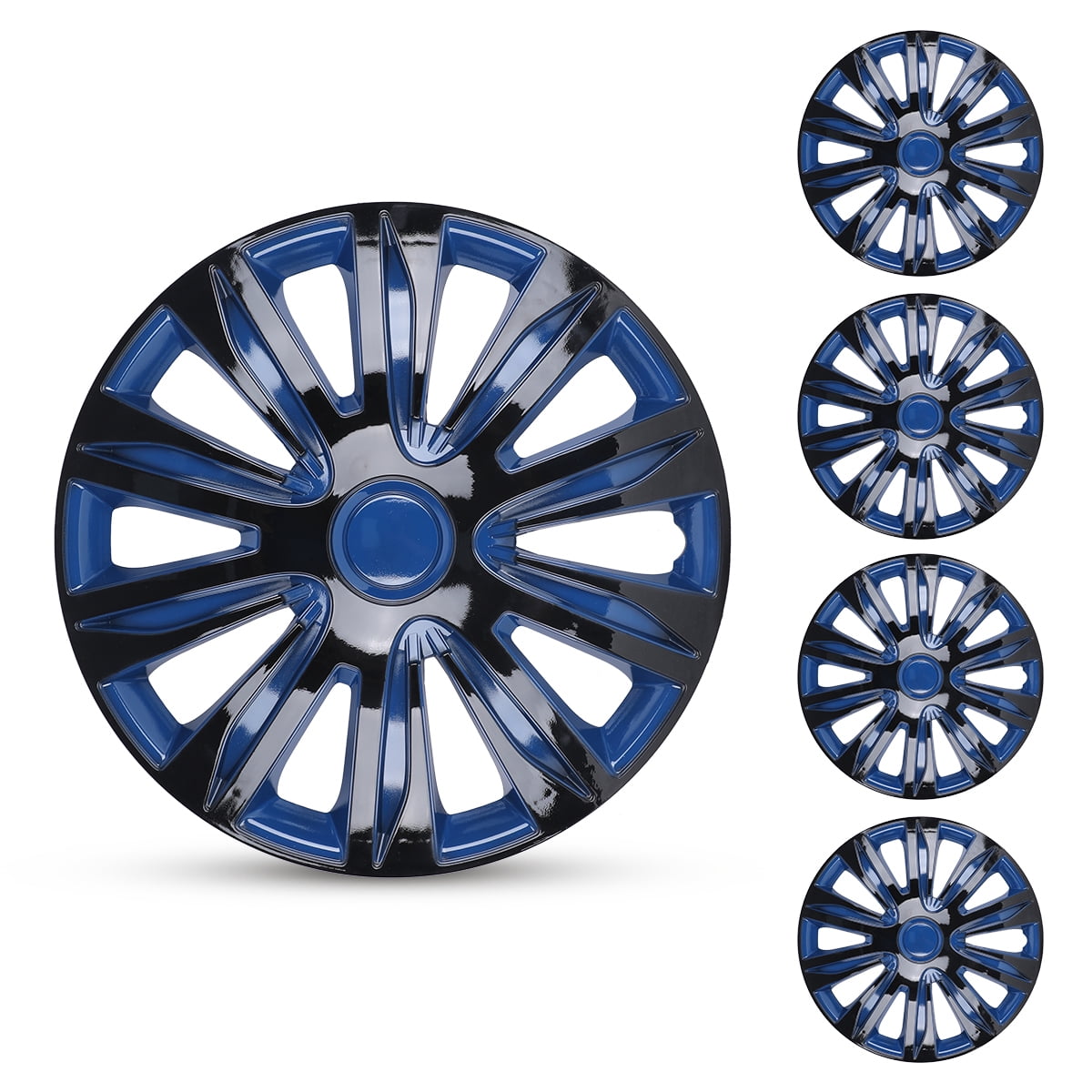 Set of 4 Wheel Rims Cover Hubcaps ,17 Inch Universal Snap On Car Truck SUV Wheel Covers ABS Material （17-Inch, Black&Blue Lacquer）