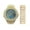 Gold/Blue, variant on Bling-ed Out Oblong Case Two Tone Mens PP Look Watch with Matching Bling-ed Out Cuban Bracelet and Iced King Ring - 8475BTT Cuban Set (10, Gold)