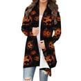 thumbnail image 2 of Fewfanhot Cardigan for Women Halloween Long Sleeve Cardigan Fall Open Front Cardigan Pumpkin Print Medium Length Coat, 2 of 7