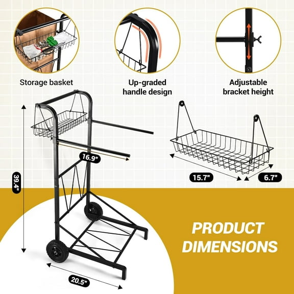 Upgraded Trash Bag Holder Cart with Storage Basket and Ergonomic Handle