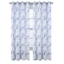 RT Designers Collection Marble Grommet Metallic Sheer Printed Doily Curtain Panel Pair 36" x 84" Blue