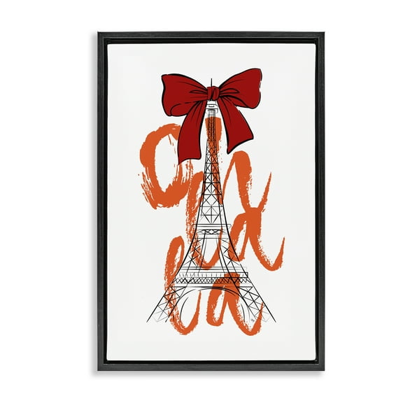 Stupell Industries Oh La La Eiffel Tower Buildings & Architecture Painting Black Floater Framed Canvas Art Print Wall Art, 17 x 25