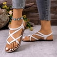 thumbnail image 4 of Beach Sandals Women Braided Strappy Flip Flops Lightweight Vacation Casual Elastic Slingback Flat Shoes White Size 7.5, 4 of 6