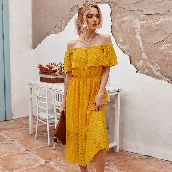 Summer Dresses for Women Maxi Dress Drop Shoulder Dress Hollow Sexy Temperament Midi Dress