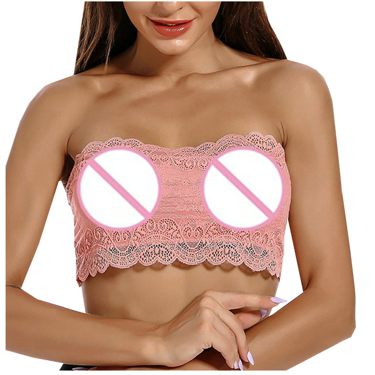 YWDJ Strapless Bras for Women Wireless Women Lace Beauty Back Tube Top Wrap  Chest Bottoming Vest Hollow Bra Hot Pink XXXL 