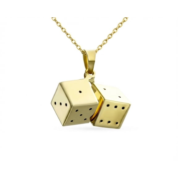 Bling Jewelry Mens 14K Yellow Gold Lady Lucky Gamblers Dice Charm Pendant Necklace