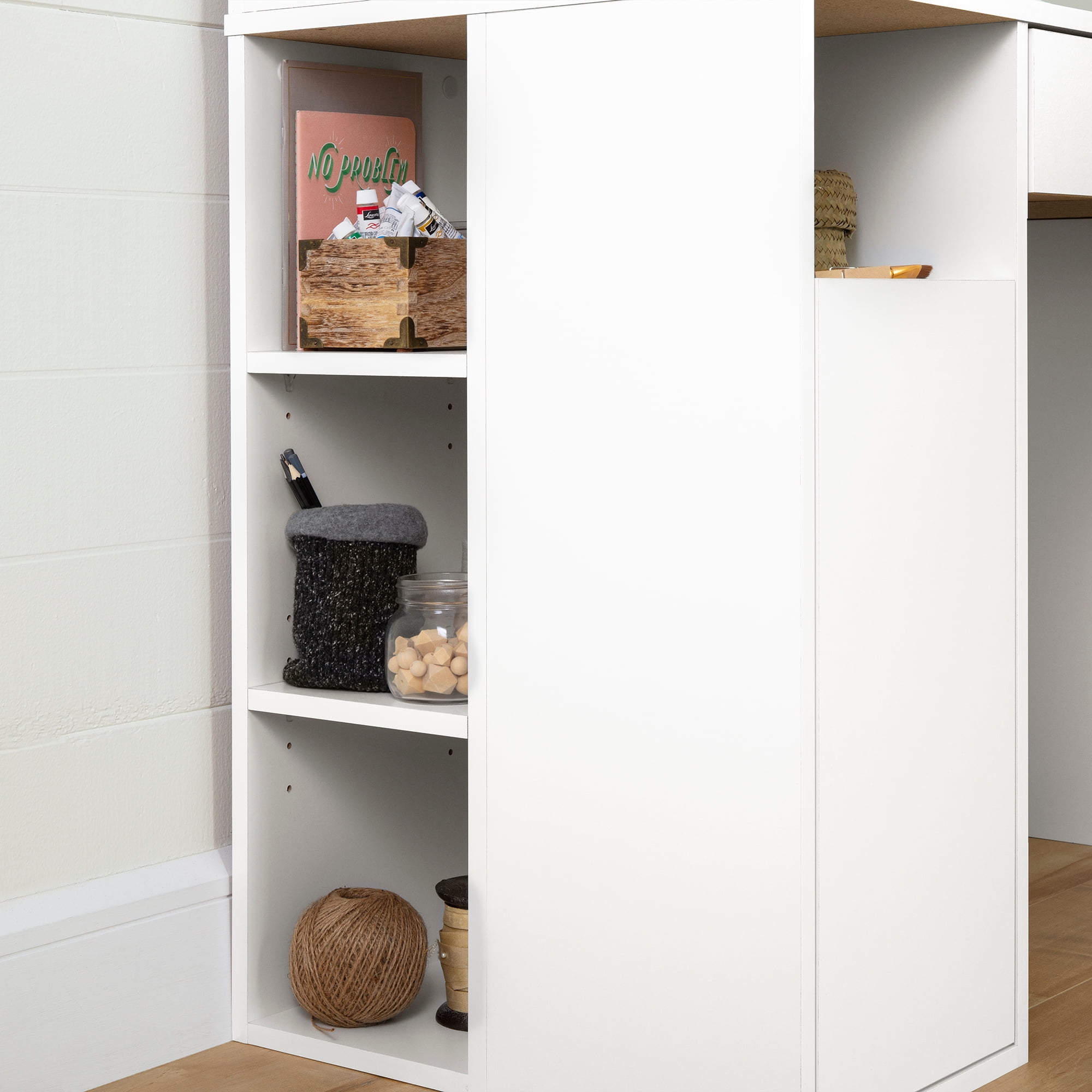 South Shore Crea Craft Table with Hutch, White