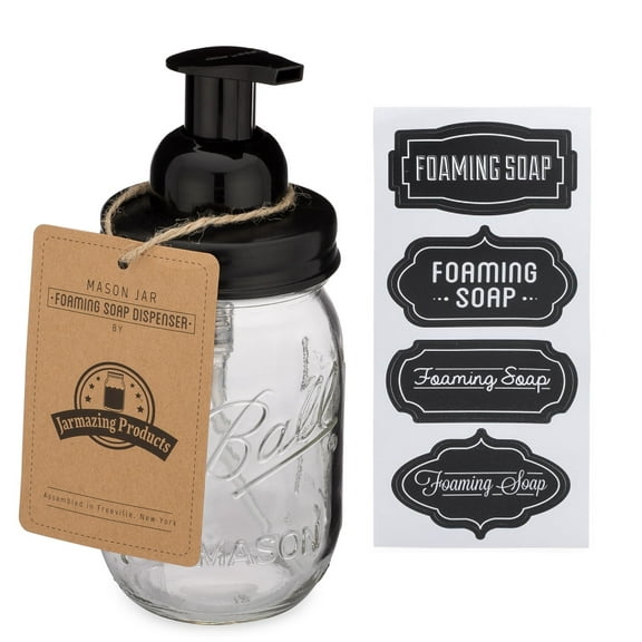 Jarmazing Products Mason Jar Foaming Soap Dispenser – Black – With 16 Ounce Ball Mason Jar - One Pack!