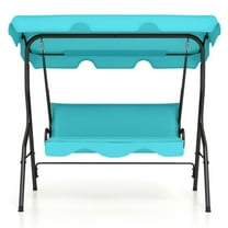 YYAo Porch Swing Chairs,Backyard Porch Swings,3 Seat Outdoor Patio Canopy Swing with Cushioned Steel Frame-Blue