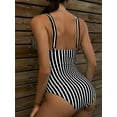 thumbnail image 6 of Hotian Women Stripe One Piece Swimsuit Plunge V Neck One Piece Bathing Suit Deep V-Neck Sexy Swimwear Black S, 6 of 7