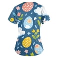 thumbnail image 2 of Womens Scrubs，Scrub Tops Womens Cute Easter Printed Nurse Uniforms 2026 Short Sleeve Scrub V Neck Shirt with Pockets，Dark Blue，XXL, 2 of 3